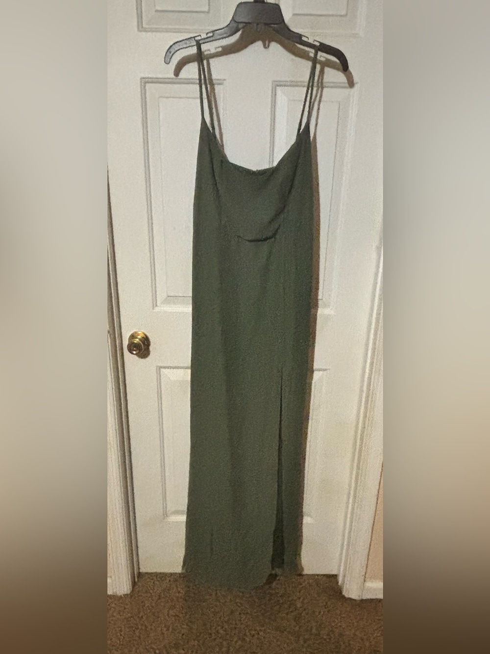 Olive Green Maxi Slip Dress with Cowl Neckline